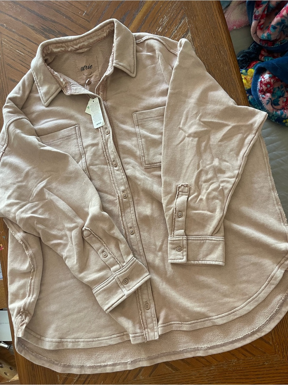 aerie tan button-front shacket - Picture 3 of 6